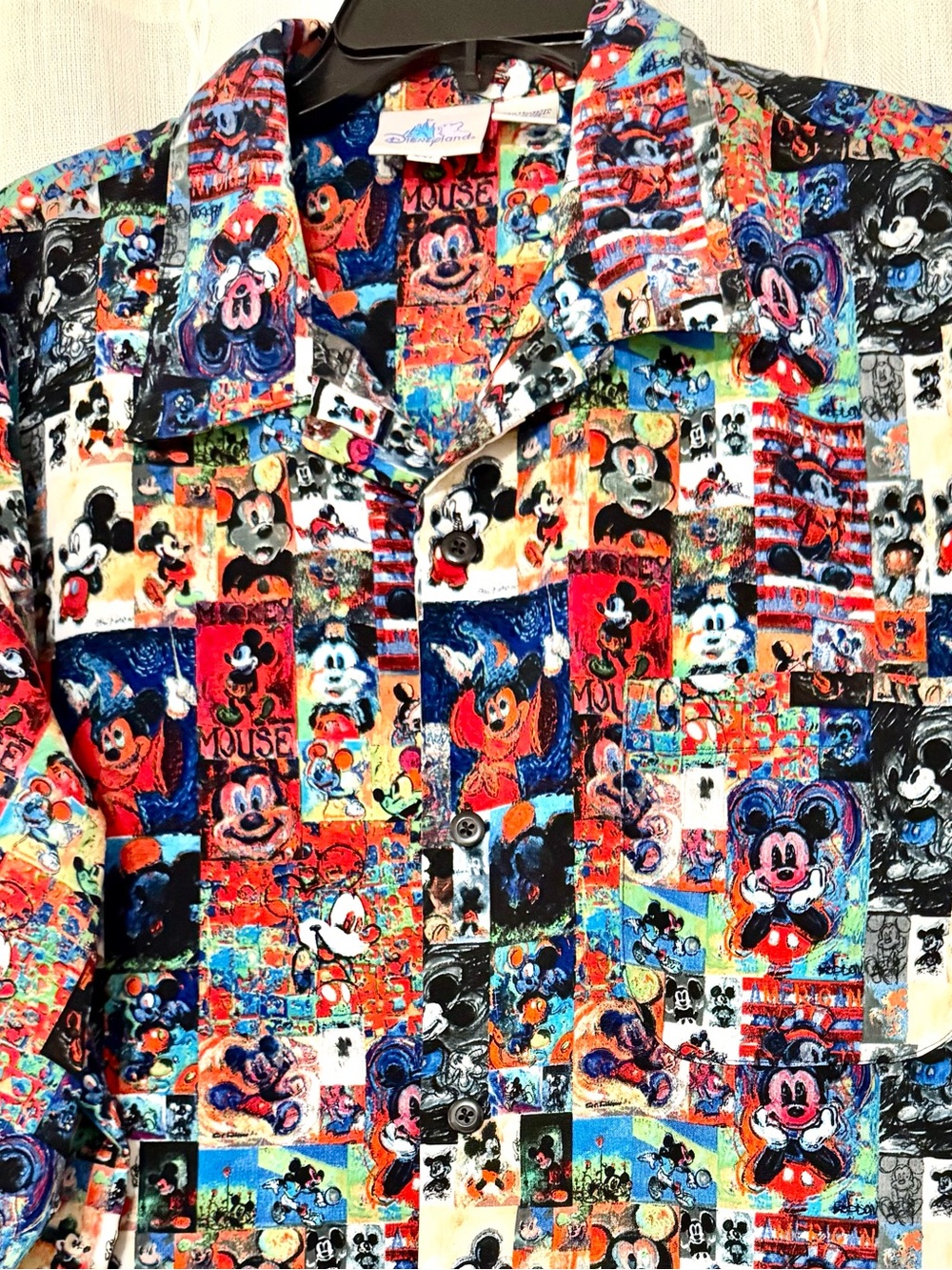 Vintage Disneyland Resort, artist mosaic, button down Mickey Mouse shirt!